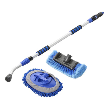 Brosse de lavage manche télescopique 1,90 m avec microfibre chenille et brosse de lavage 3D