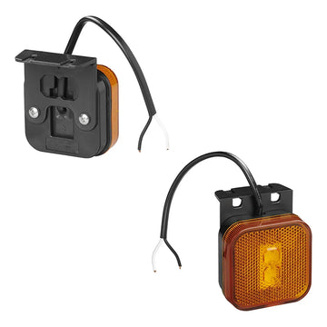 Feu de position latéral 12/24V orange 65 x 65 mm LED avec support