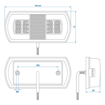 Feu arrière 5 fonctions 225 x 105 mm 43LED droite