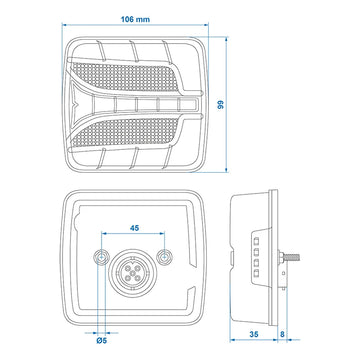 Feu arrière 4 fonctions 106 x 99 mm LED gauche