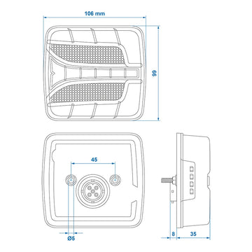 Feu arrière 4 fonctions 106 x 99 mm LED droite