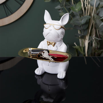 SCULPTURE DECO BULLDOG BLANC VIDE POCHE 21CM M4