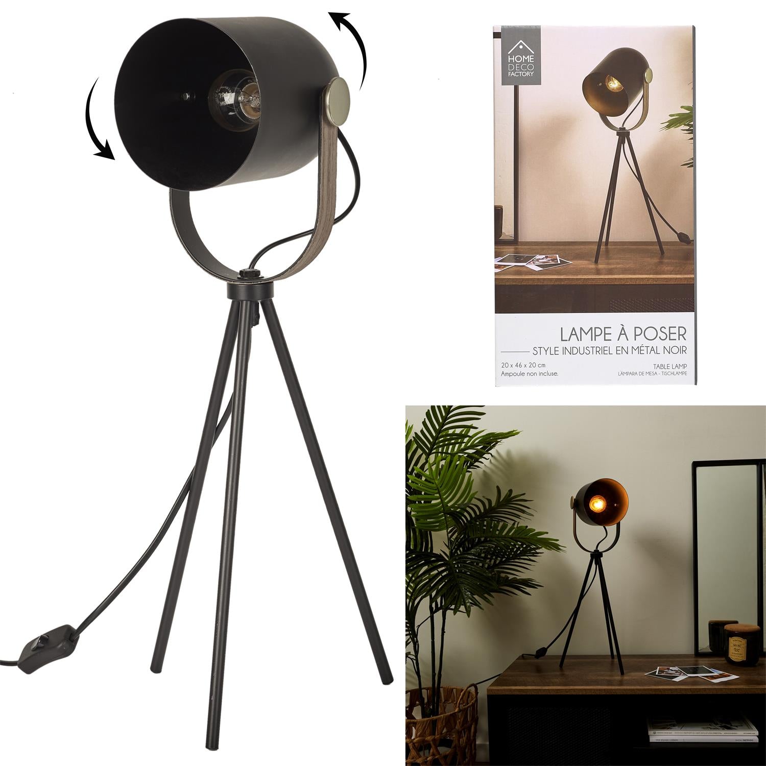 LAMPE A POSER INDUS METAL NOIR M4