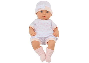 Poupée pour bébé en pyjamas blancs, chapeau, couverture, coussin