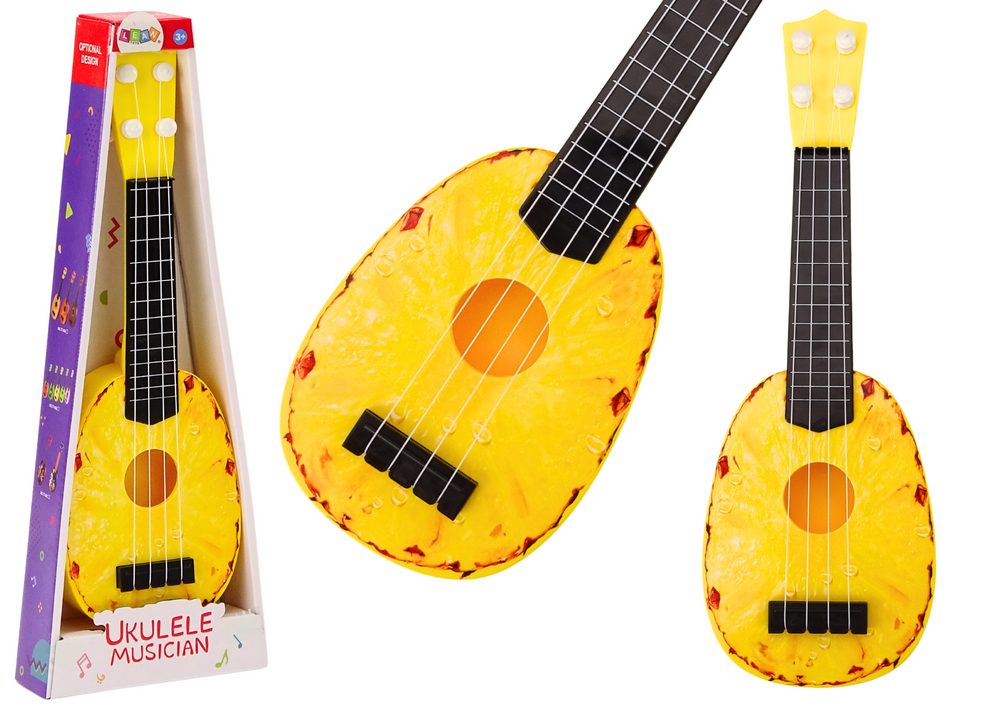 Ukulèle pour enfants Mini Guitare 4 cordes à l'ananas à thème guitare jaune 15