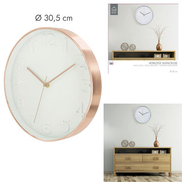 HORLOGE RONDE 30.5CM BLANCHE CUIVREE