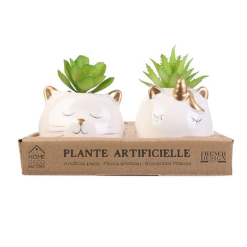 PLANTE ARTIFICIELLE CHAT ET LICORNE CERAMIQUE 6 D86