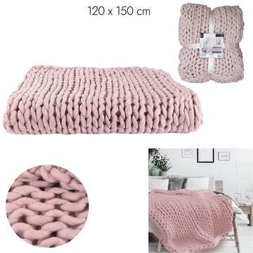 PLAID GROSSE MAILLE CHUNKY ROSE 120X150CM