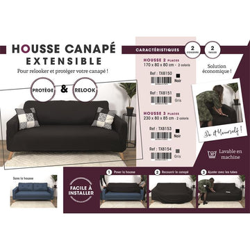 HOUSSE EXTENSIBLE CANAPE DEUX PLACES GRIS